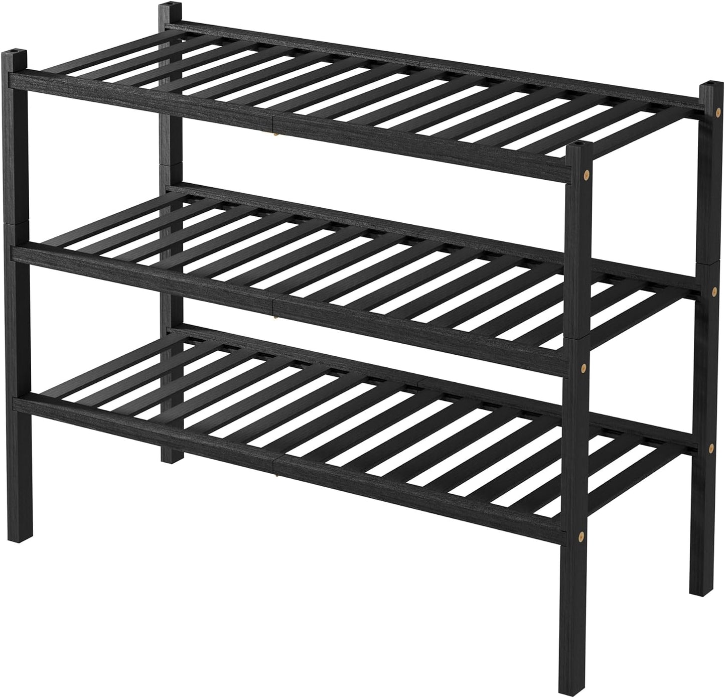 ROMGUAR CRAFT 3 Tier Bamboo Shoe Rack for Closet Free Standing Wood Shoe Shelf Storage Organizer for Entryway Small Space Stackable 27"x11"x20" (Natural)