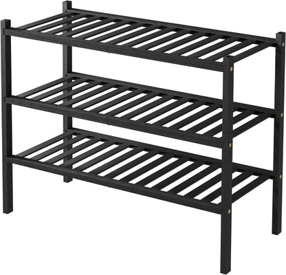 ROMGUAR CRAFT 3 Tier Bamboo Shoe Rack for Closet Free Standing Wood Shoe Shelf Storage Organizer for Entryway Small Space Stackable 27"x11"x20" (Natural)