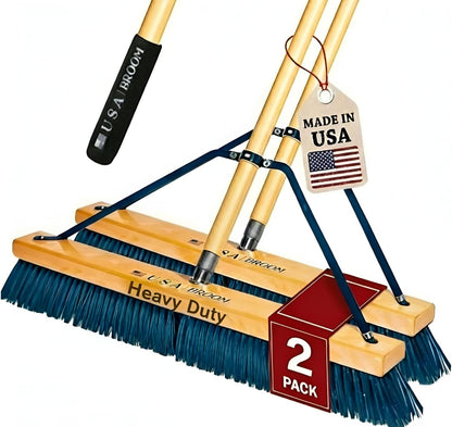 36" Heavy Duty Outdoor Push Broom with 60" Handle. Ideal for Asphalt, Concrete & Heavy Debris. Durable American Made Steel Brackets-Stainless Steel Hardware. No Plastic. 100% USA Made