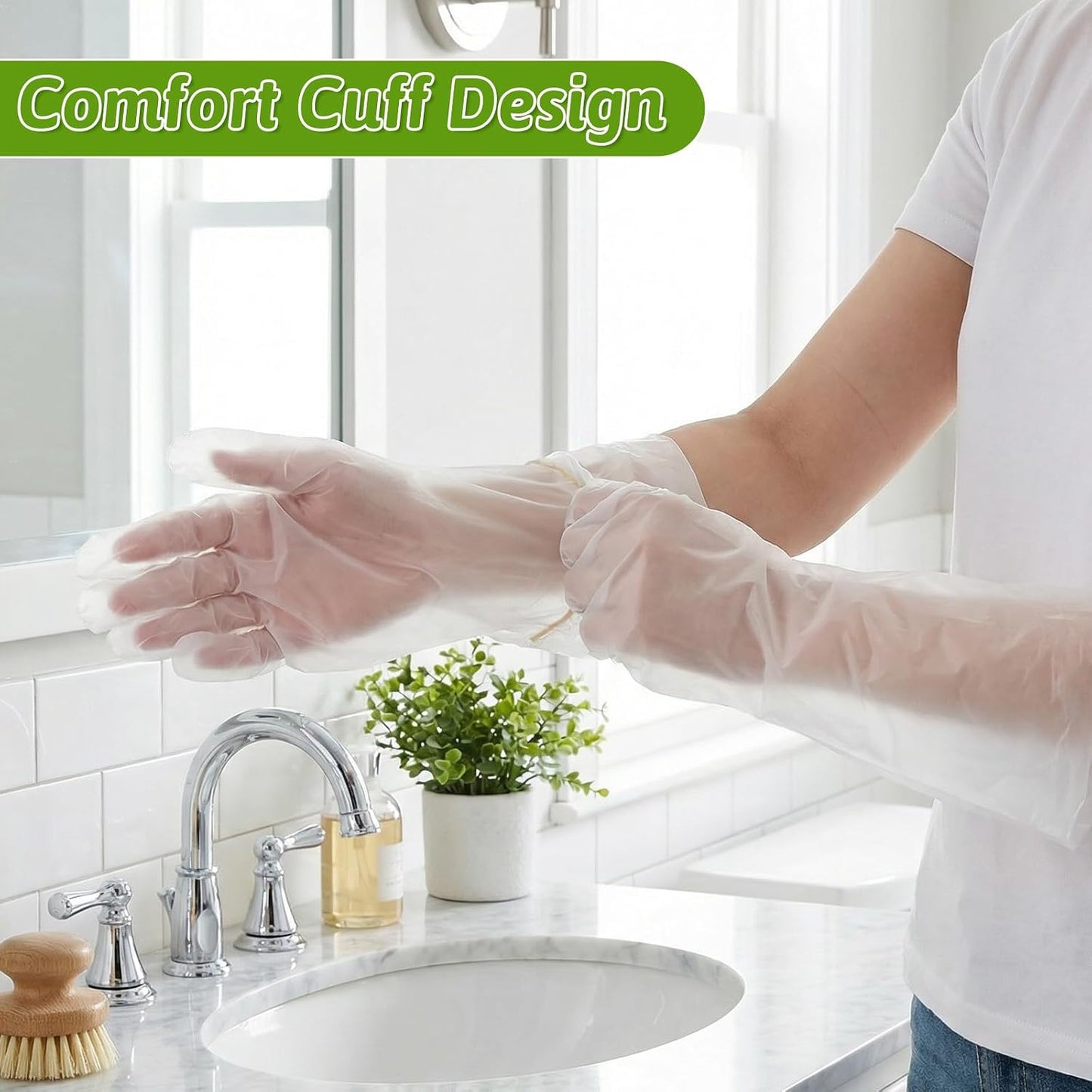 200 Pcs Long Sleeve Cleaning Gloves, Reusable & Waterproof Protective Rubber Gloves Elbow Length Long Plastic Glove for Household Duties, Kitchen, Dishwashing, Gardening - 22 Inch