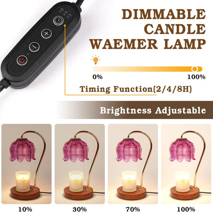 Funistree Flower Candle Warmer Lamp with Timer, Dimmable Candle Lamp Warmer, Christmas Birthday Gifts for Women Mom Her, Housewarming Home Decor, Lotus Wax Warmer for Yankee Candles - Lily Amber