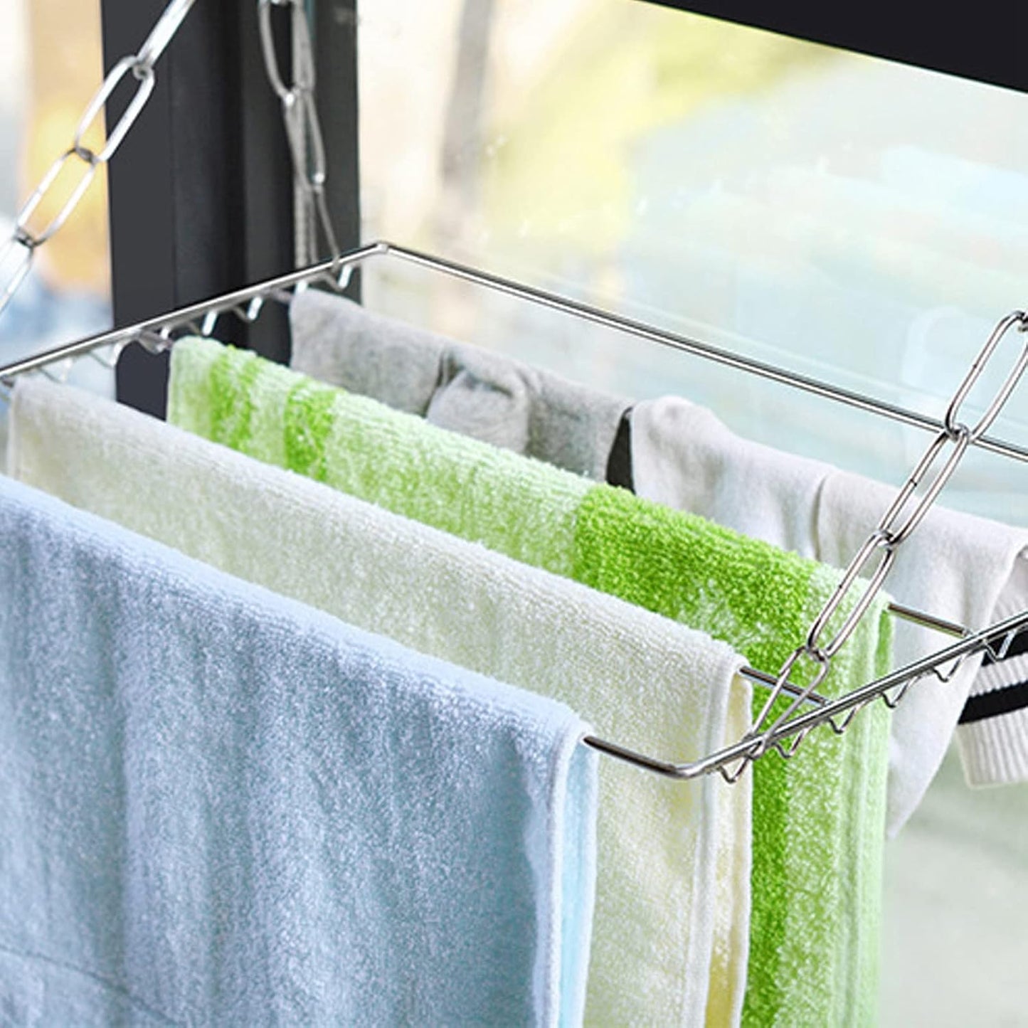 Stainless Steel Sock Drying Rack,Multifunctional Laundry Drying Rack Hanging Drying Rack Swivel Hook Wind Proof Clothes Hanger Rack with Clips for Hanging Clothes Towels Socks (Without Clip 40cm)