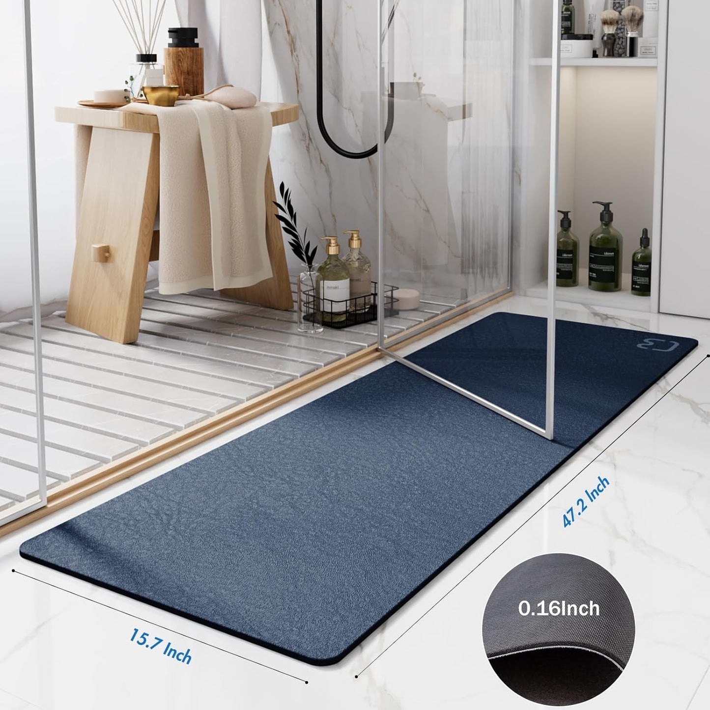 Diatomaceous Earth Bath Mat Rugs Super Absorbent Diatomite Stone Bath Mat Non Slip Quick Dry Thin Bathroom Mat Fit Under Door, Floor Rugs in Front of Bathtub, Shower Room, Sink,15.7"x23.6", Grey