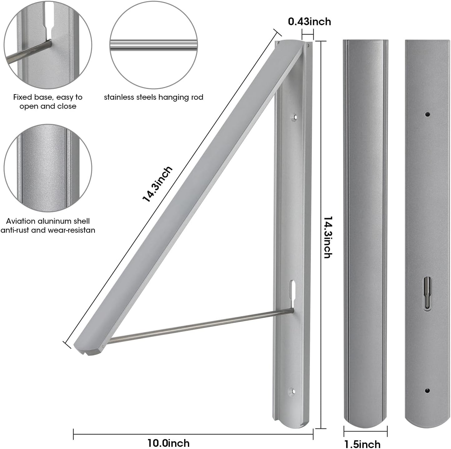 Foldable Clothes Drying Rack, Dark Gray | Wall Mounted, Retractable, 0.43'' Thickness, Space Saving, Aluminum