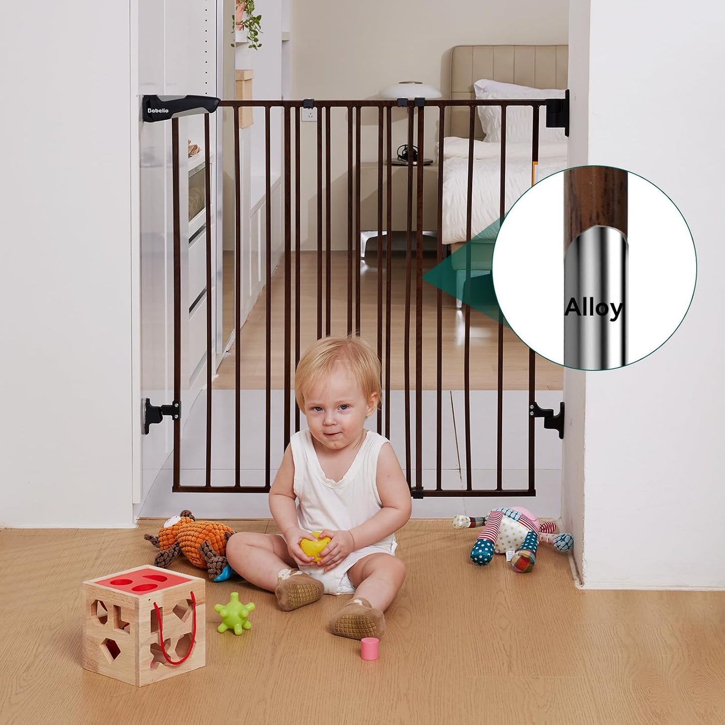 Babelio Baby Gate for Stairs, Kitchen & Doorways, No Bottom Bar| One-Handed Operation| Auto-Close| Hardware Mount (Drill Needed) Safety Dog/Pet Gate (Black - B17, 26-43" W, 28" H)