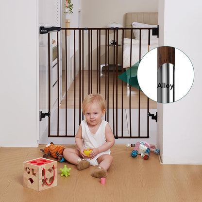 Babelio Baby Gate for Stairs, Kitchen & Doorways, No Bottom Bar| One-Handed Operation| Auto-Close| Hardware Mount (Drill Needed) Safety Dog/Pet Gate (Black - B17, 26-43" W, 28" H)