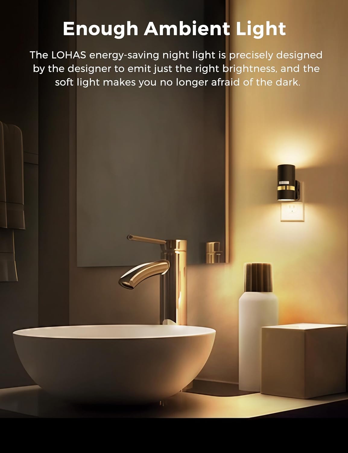 L LOHAS LED Motion Sensor Night Light Plug in, Night Lights Plug into Wall with Adjustable Brightness, 1600K Amber Light, 1W Energy-Saving Nightlight for Bathroom Bedroom Kitchen Hallway, 2 Pack