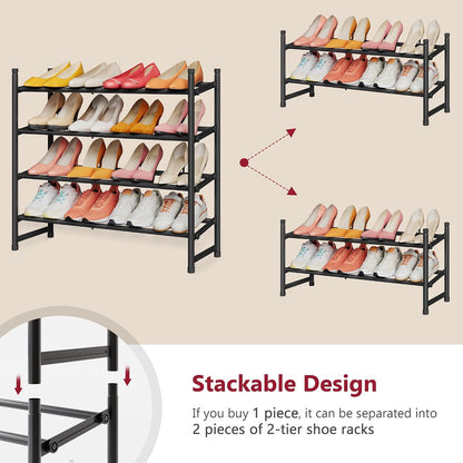 Tajsoon Expandable Shoe Rack for Closet 3 Tier, 28“-41“Adjustable & Stackable Shoe Shelf Storage, Metal Shoe Rack Organizer for Front Door Entrance, Closet, Garage, Entryway, Black