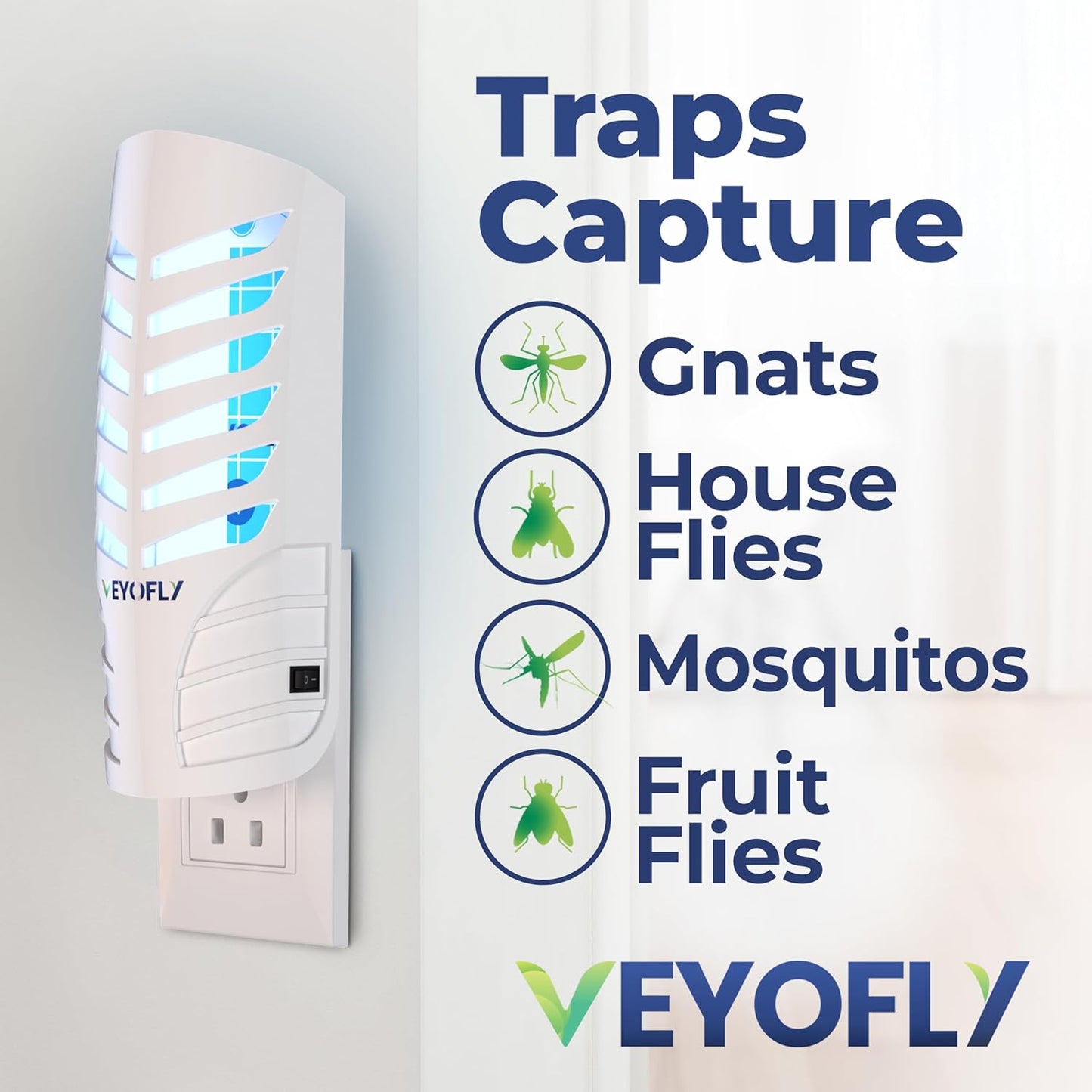 VEYOFLY Fruit Fly Traps for Indoors (2 Device + 6 Refills), Gnat Trap Indoor Plug in, Bug Traps, Flying Insect Trap, Gnat Traps for House Indoor, Fly Trap Indoor for Home Bug Light, Gnats Catcher