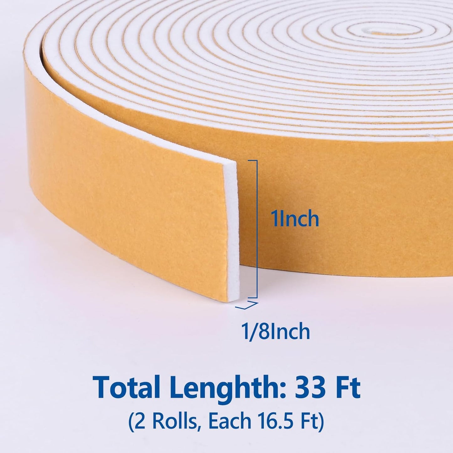 Self Adhesive Foam Tape Weatherstrip 1/2in x 1/4in x 42Ft High Density Foam Insulation Strips Foam Seal Weather Stripping with Strong Adhesive for Door and Window Sound Isolation Soundproofing, White