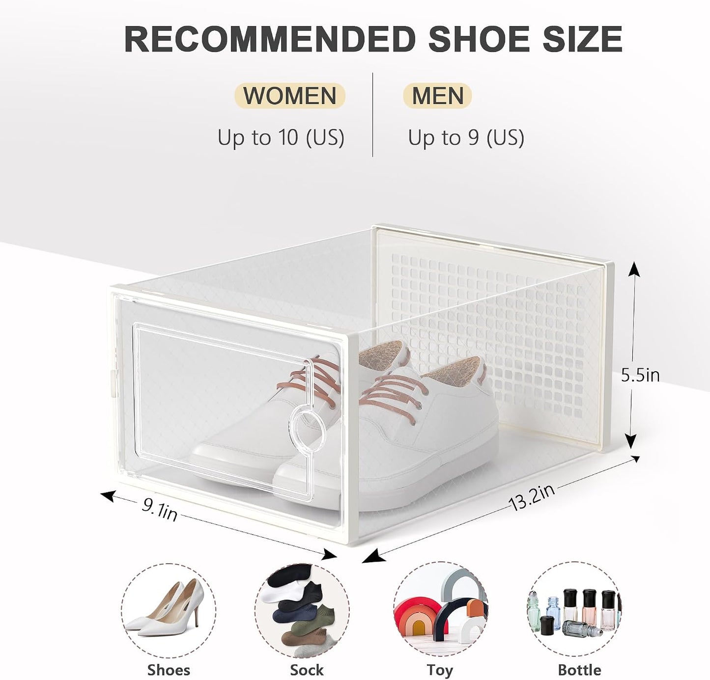 Kuject 12 Pack Large Shoe Boxes, Clear Stackable Containers with Lids,Black | Shoe organizers for closet & entryway, under-bed,Drop-front design fits women's size 10