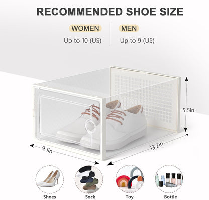 Kuject 12 Pack Large Shoe Boxes, Clear Stackable Containers with Lids,Black | Shoe organizers for closet & entryway, under-bed,Drop-front design fits women's size 10