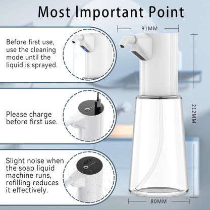 Automatic Soap Dispenser Touchless, Rechargeable 15oz/400ML Large Capacity Four-Level Adjustable Dispenser Volume Suitable for Bathroom and Kitchen (White)