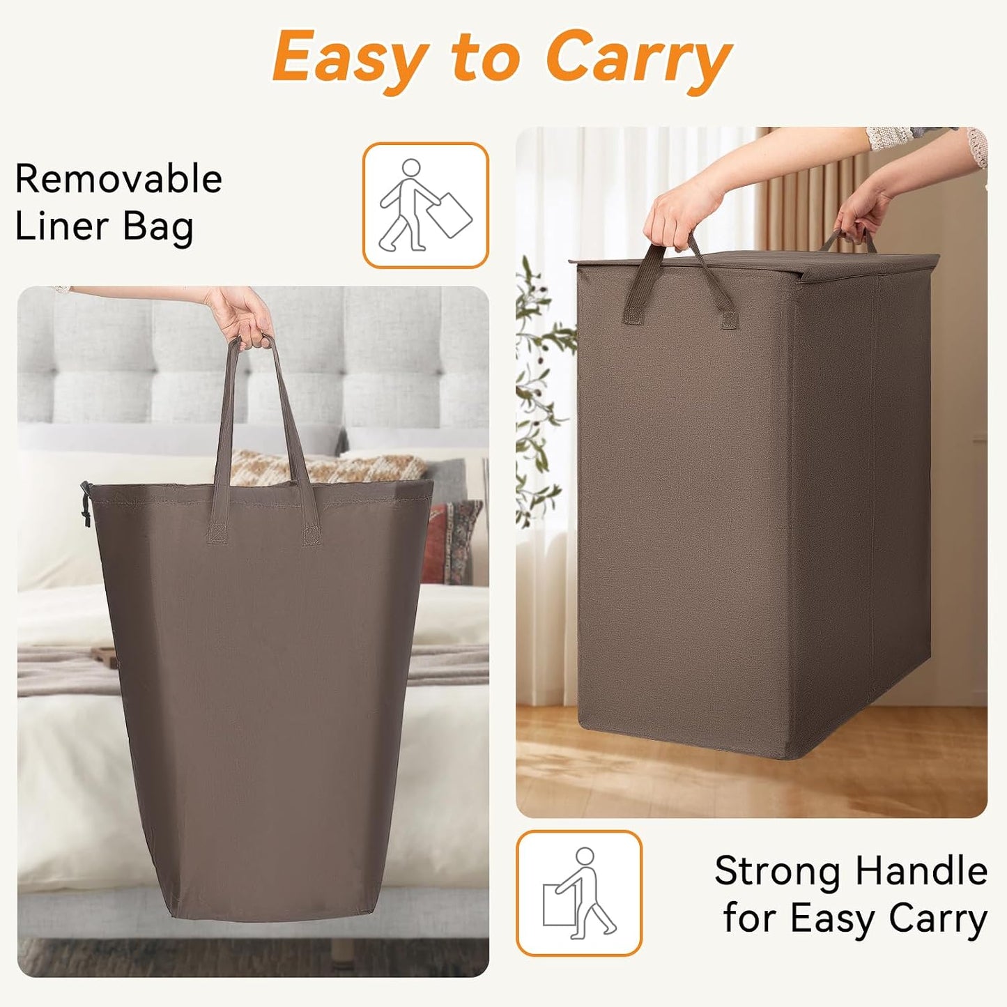 Chrislley 140L Laundry Hamper 2 Section, Double Laundry Basket with Lid, Large Dirty Clothes Hamper with Removable Liner Bags, Collapsible Laundry Organizer for Bedroom, Dorm,Beige