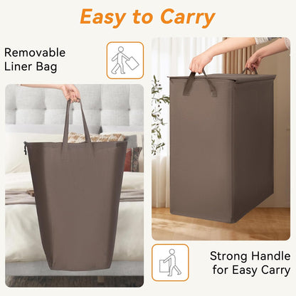 Chrislley 140L Laundry Hamper 2 Section, Double Laundry Basket with Lid, Large Dirty Clothes Hamper with Removable Liner Bags, Collapsible Laundry Organizer for Bedroom, Dorm,Beige