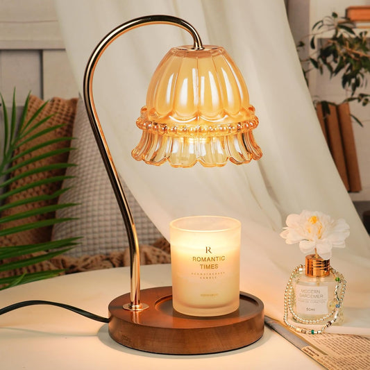 Funistree Flower Candle Warmer Lamp with Timer, Dimmable Candle Lamp Warmer, Christmas Birthday Gifts for Women Mom Her, Housewarming Home Decor, Lotus Wax Warmer for Yankee Candles - Lily Amber