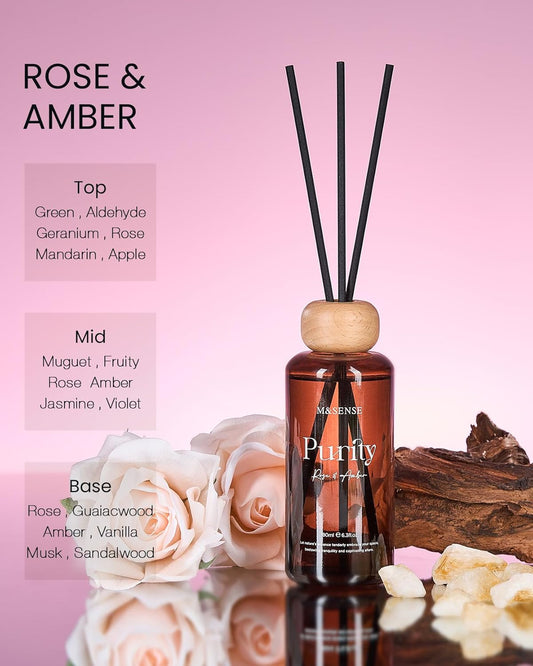 M&SENSE Reed Diffuser Set, Jasmine Sandalwood Scented 6.3 fl oz Natural Essential Oil Diffusers with Sticks, Non-Toxic Organic Air Freshener, Long-Lasting Fragrance Oils for Home Bathroom Living Room