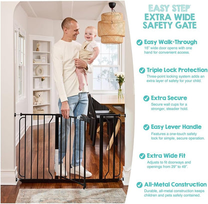 Regalo Safety 29-38.5" Baby Gate for Doorways & Bottom of Stairs, Pressure Mounted Baby Gate with Door for Babies, Toddlers & Pets, Tested & Safe for 30 Years, American Designed, American Owned, White
