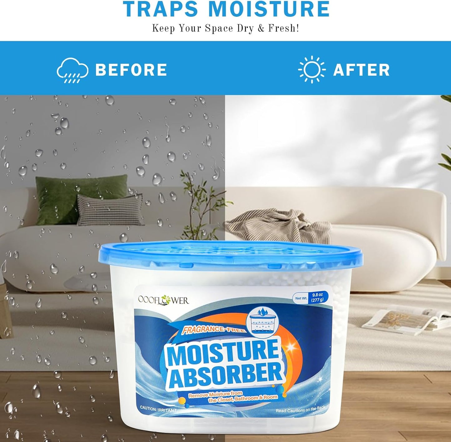 3-Pack Moisture Absorber, 9.8 oz (277g), Traps Moisture & Humidity, Portable Dehumidifier for Closets, Bathrooms, Toilets, Study Rooms, RVs, Basements