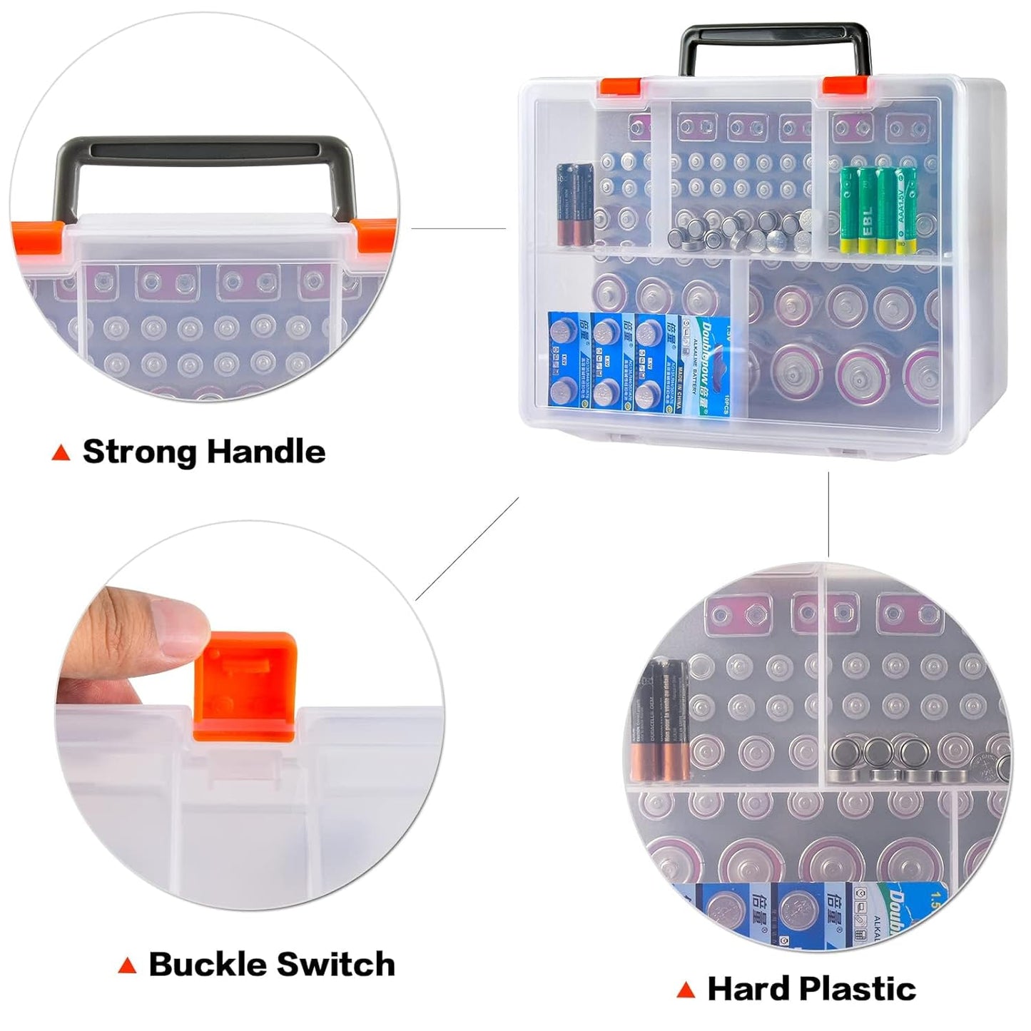 Battery Organizer Storage Box, Garage Storage Containers Case Holder with Checker Tester Fits for AA AAA C D 9V Lithium 3V (Not Includes Batteries Pack)
