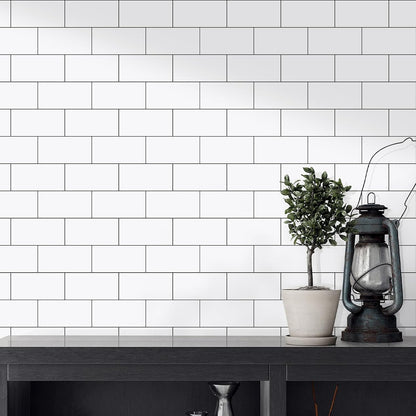 100-Pieces Peel and Stick Backsplash Waterproof PVC Shower Wall Tile | Glossy Pure White Back Splash Sel f Adhesive Stick on Subway Tiles for Walls Kitchen Bathroom