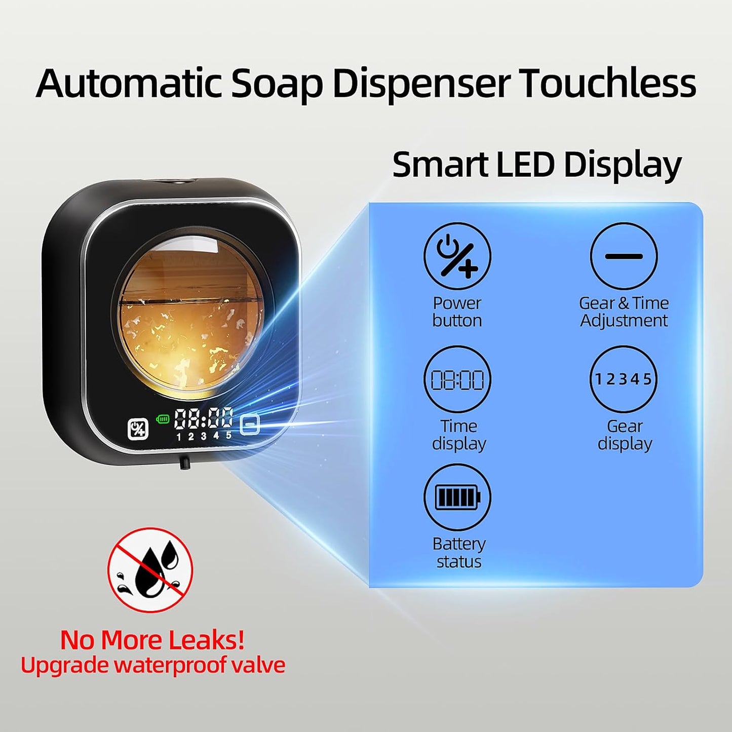 Automatic Foaming Soap Dispenser, Wall Mounted Soap Dispenser, 320ML Electric Smart Touchless Rechargeable, 5 Adjustable Foam Levels, No-Drill Waterproof for Bathroom, Kitchen, Office (Black)