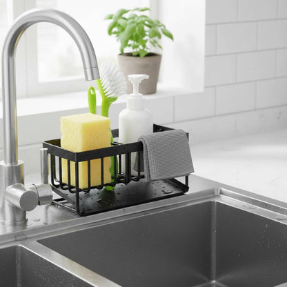 Kitchen Sink Sponge Holder, 304 Stainless Steel Soap Dispenser Caddy Organize, Kitchen Sink Brush Caddy Holder with Removable Drain Tray