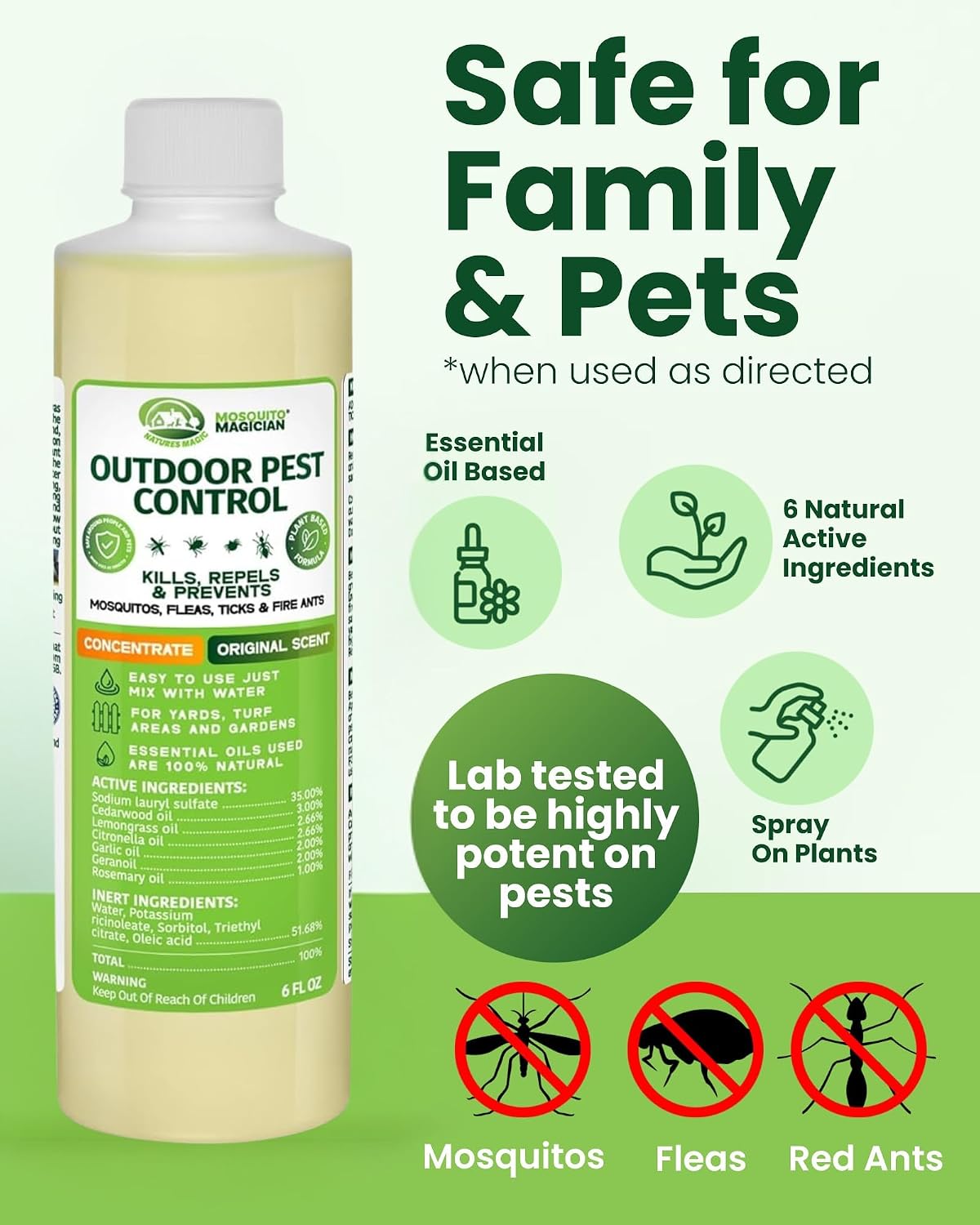 Mosquito Magician Liquid Concentrate – Kills Mosquitoes, Fleas & Fire Ants, Repels and Prevents Ticks – Essential Oil Yard Treatment Spray – Use with Sprayers, Foggers & Misting Systems – 32 oz, Mint