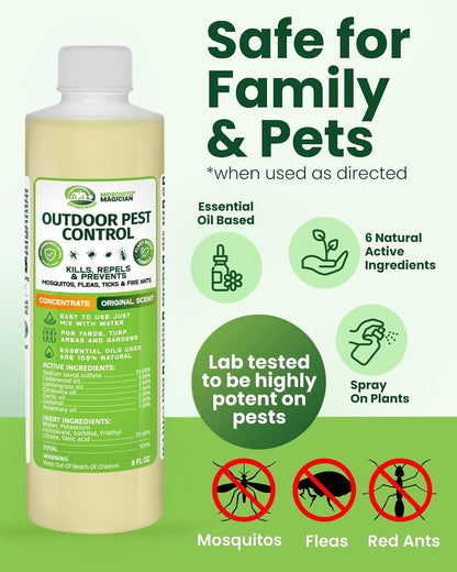 Mosquito Magician Liquid Concentrate – Kills Mosquitoes, Fleas & Fire Ants, Repels and Prevents Ticks – Essential Oil Yard Treatment Spray – Use with Sprayers, Foggers & Misting Systems – 32 oz, Mint