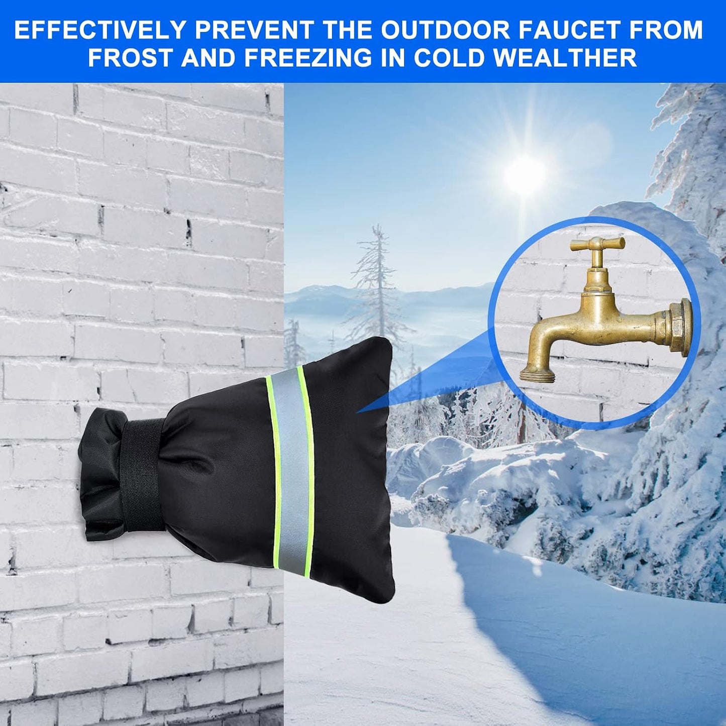 Outdoor Faucet Cover, Faucet Cover Socks for Winter Freeze Protection with Reflective Strips, Waterproof Insulated Spigot Tap Cover, Reusable Sprinkle Valve Insulation Wrap and Hose Bib Cover, 4 Pack