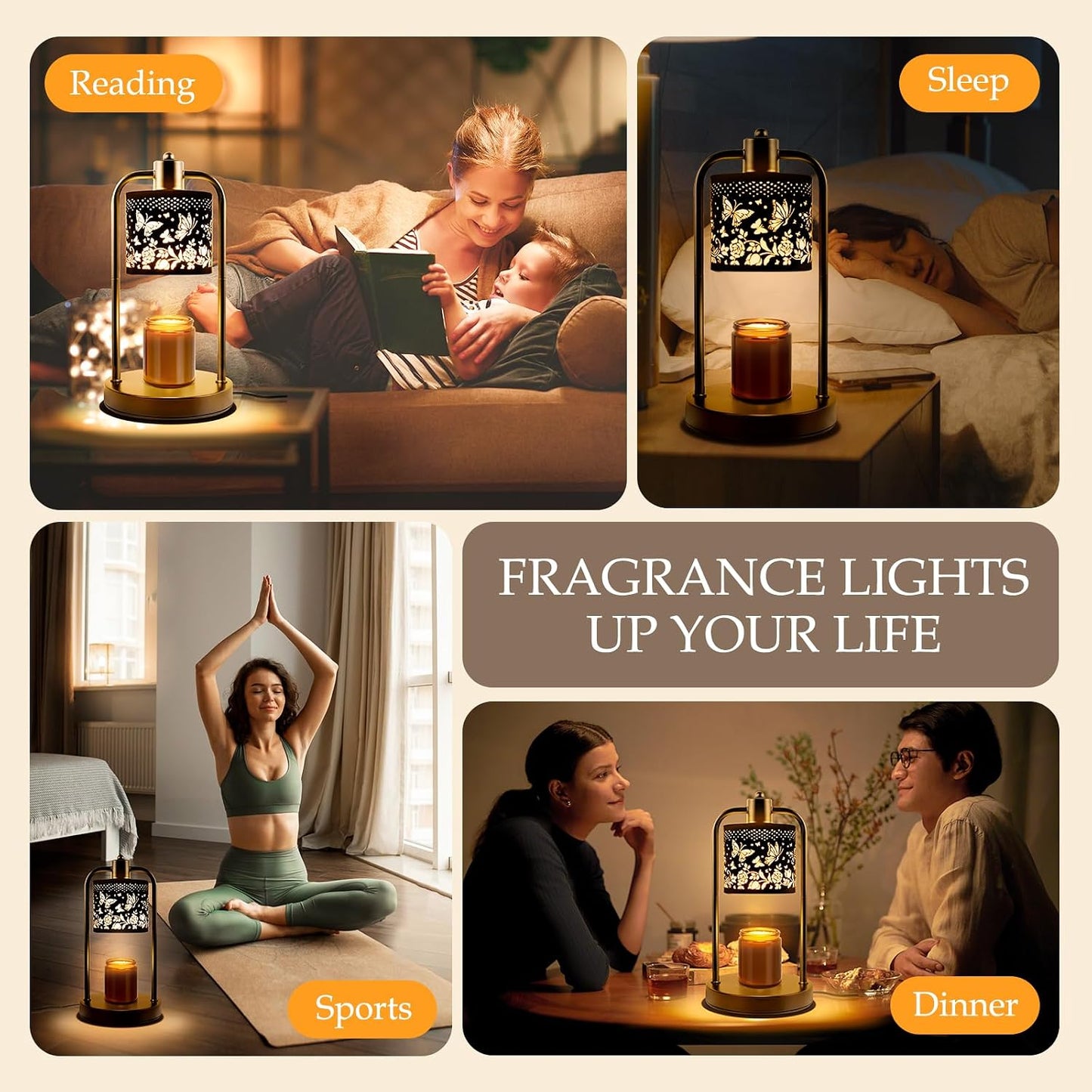 Candle Warmer Lamp Electric with Timer: Wax Melts Warmer - Dimmable Candle Wax Warmer Electric Candle Warmer with Replacement Bulbs, Bedroom Home Decor Compatible with Various Candles-Linen