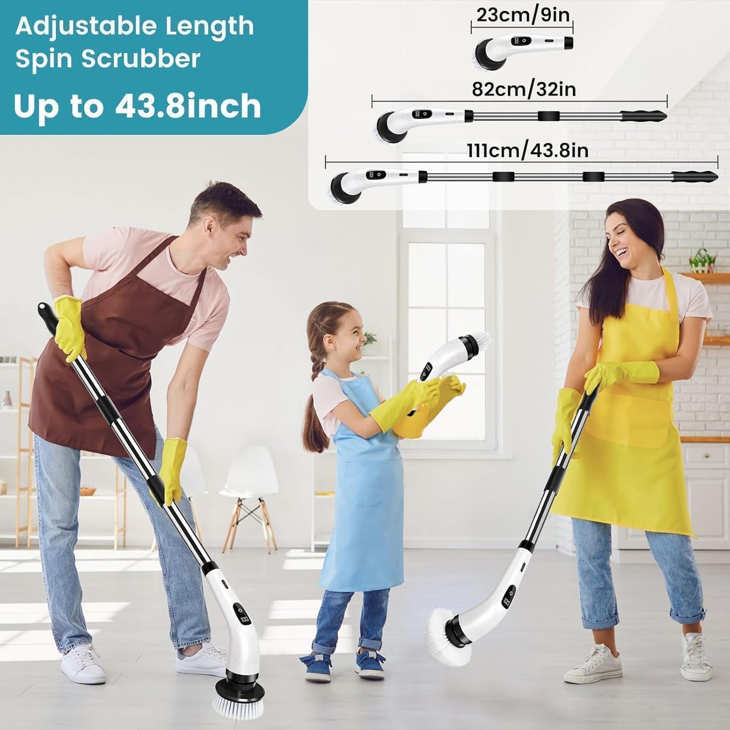 7-in-1 Electric Spin Scrubber, 25W Powerful Cordless Cleaning Brush with Adjustable Handle & 7 Replaceable Heads for Bathroom, Floor, Tile, Kitchen & Car