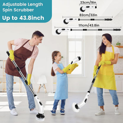 7-in-1 Electric Spin Scrubber, 25W Powerful Cordless Cleaning Brush with Adjustable Handle & 7 Replaceable Heads for Bathroom, Floor, Tile, Kitchen & Car