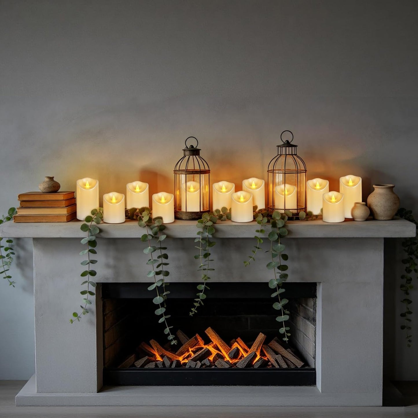 Outdoor Indoor Flameless Candles, Patented 3D Dual-LED, Set of 6 Slanted Top Durable Plastic Pillars with 2 Remotes & Timer, Non-Melting Waterproof Battery Candles for Patio Garden (Ivory)