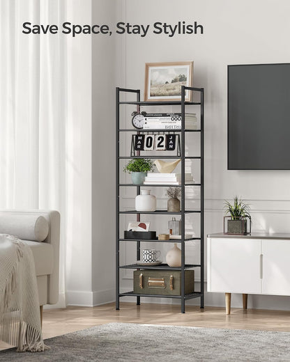 SONGMICS Metal Shoe Rack, Free Standing Shoe Organizer for Entryway Closet Garage Small Spaces, Heavy-Duty Slim Steel Storage Shelf, 8-Tier, Fits 16-24 Pairs, Bronze ULMR028A01