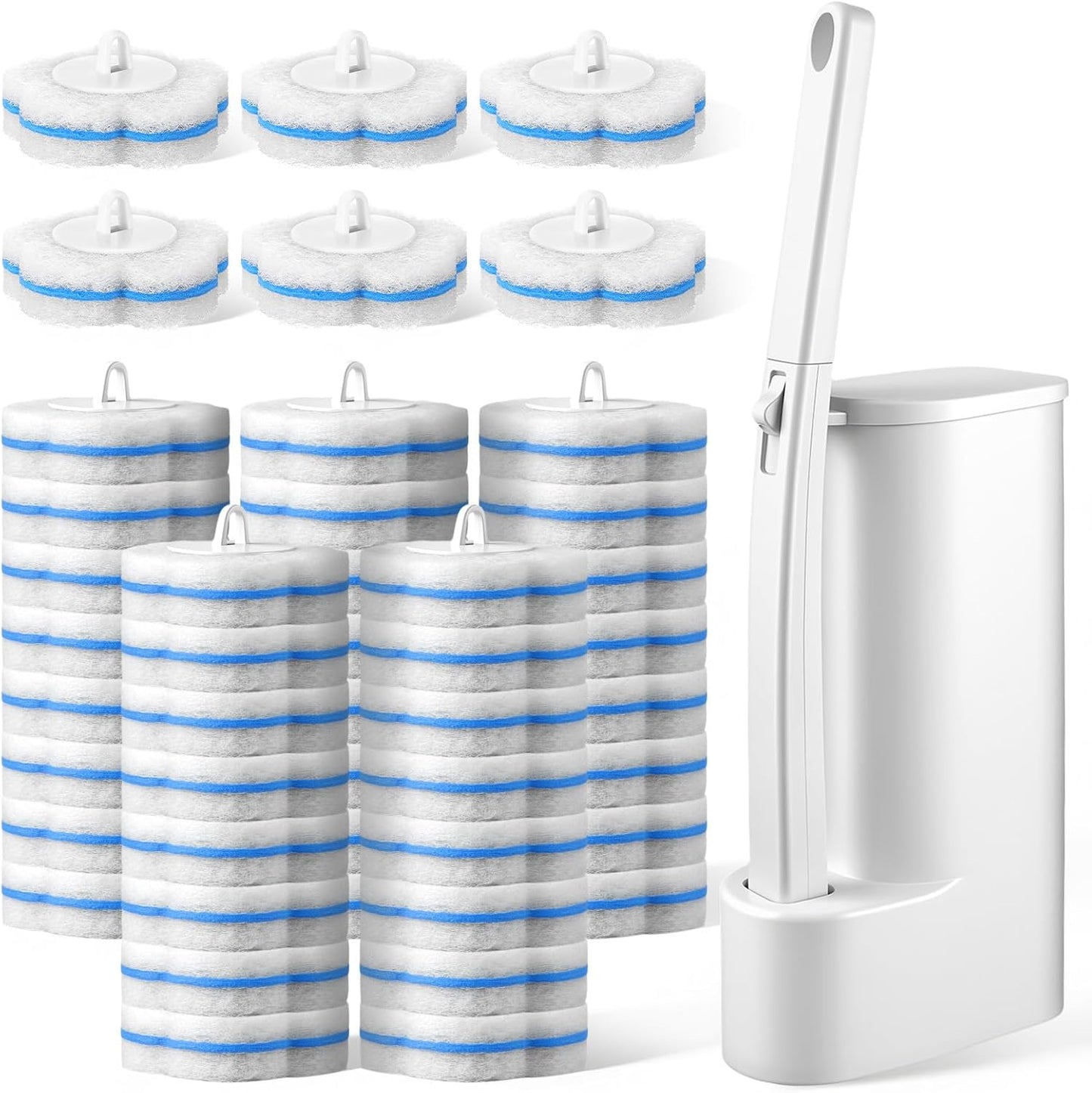 Disposable Toilet Brush Cleaning System with 50pcs Refills Pads Replacement Heads Wall Mounted Toilet Wand Kit Bathroom Maintenance Set