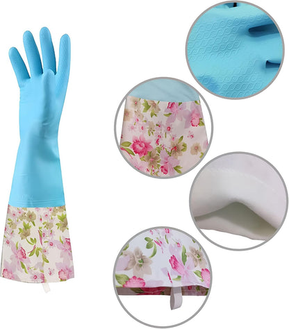 KINGFINGER PVC Latex-Free Long Dishwashing Gloves for Household Cleaning, Waterproof, 2-Pair Large with Long Cuff & Flock Lining