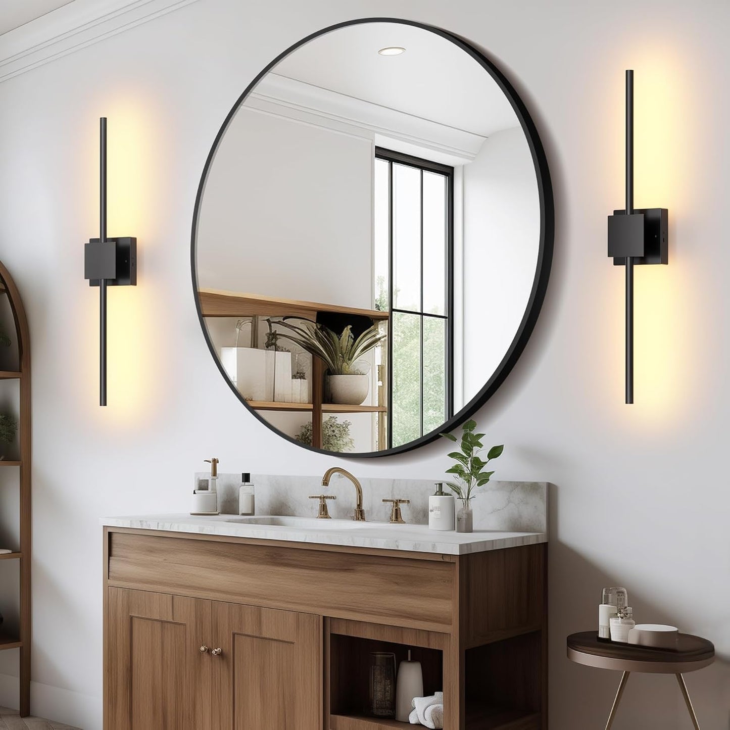 Torchlet Battery Operated Wall Sconces Set of 2 with Remote Control,DIY Independent Rotation Picture Lights,3000K-6000K Dimmable LED Rechargeable Wall Lights for Living Room Bedroom, 28.3'' Gold
