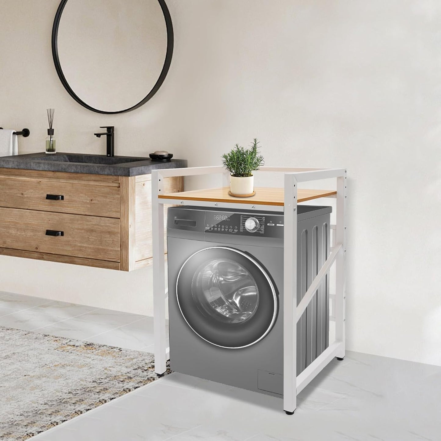 Over Washer and Dryer Shelves,Dryer Storage Shelf,3 Tiers Laundry Room Storage and Organizer Standing Shelf,Height Adjustable Laundry Room Shelves, Load-Bearing Capacity 22lbs (Log)