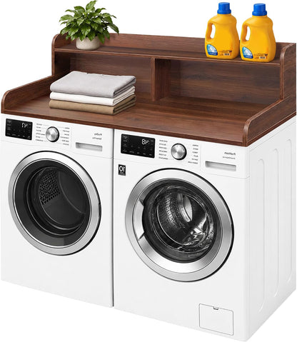 Royxen Laundry Countertop with Storage Universal Fit, Washer and Dryer Countertop with Shelf, Laundry Room Storage, 2-Tier Shelf (Walnut)