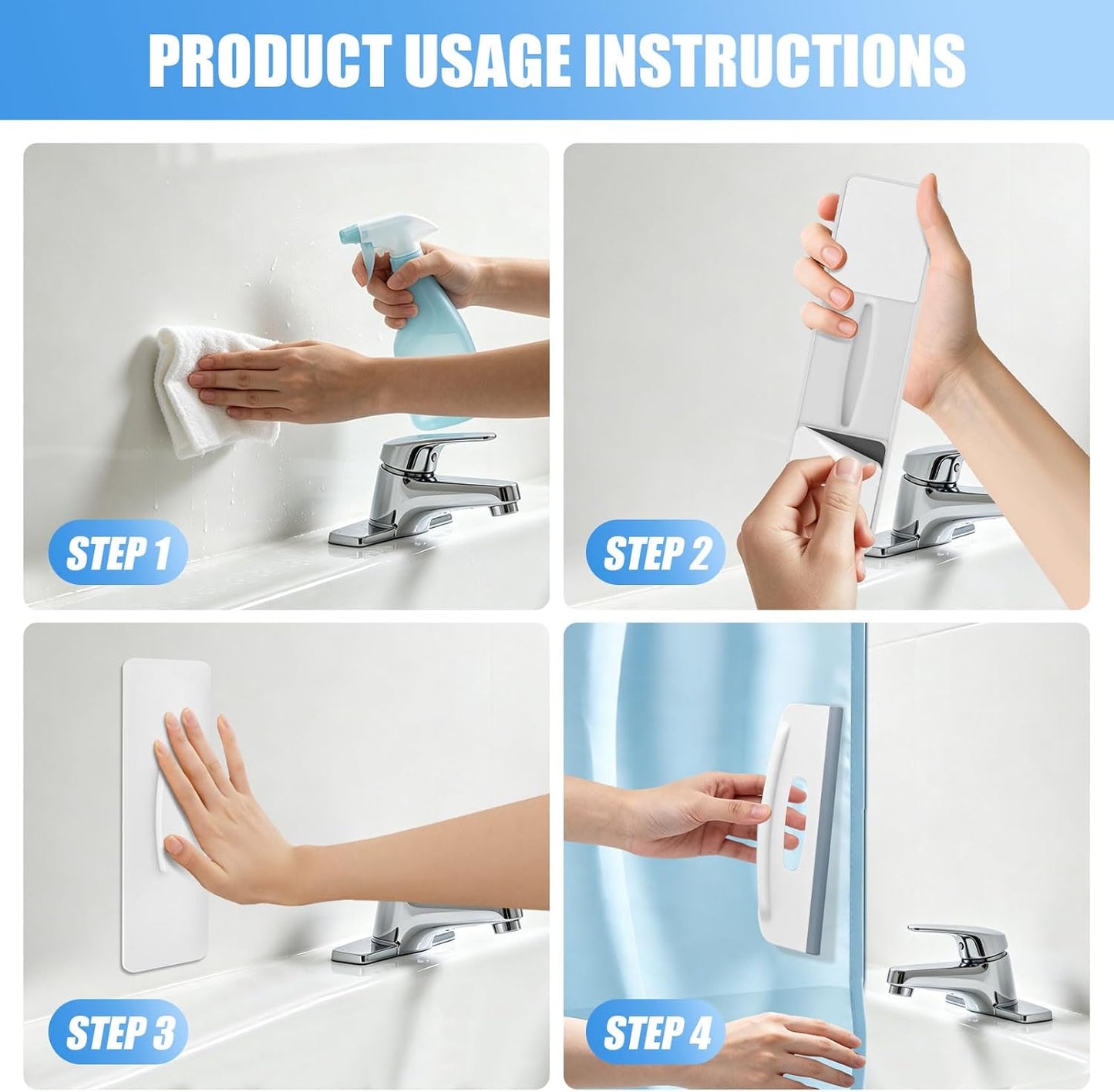 2-in-1 Magnetic Shower Curtain Clips with Squeegee, Pack of 2 – No-Drill Adhesive Wall-Mounted Holder, Keeps Curtain from Blowing Open, Streak-Free Wiper for Glass Door, Stop Water Splash on Floor