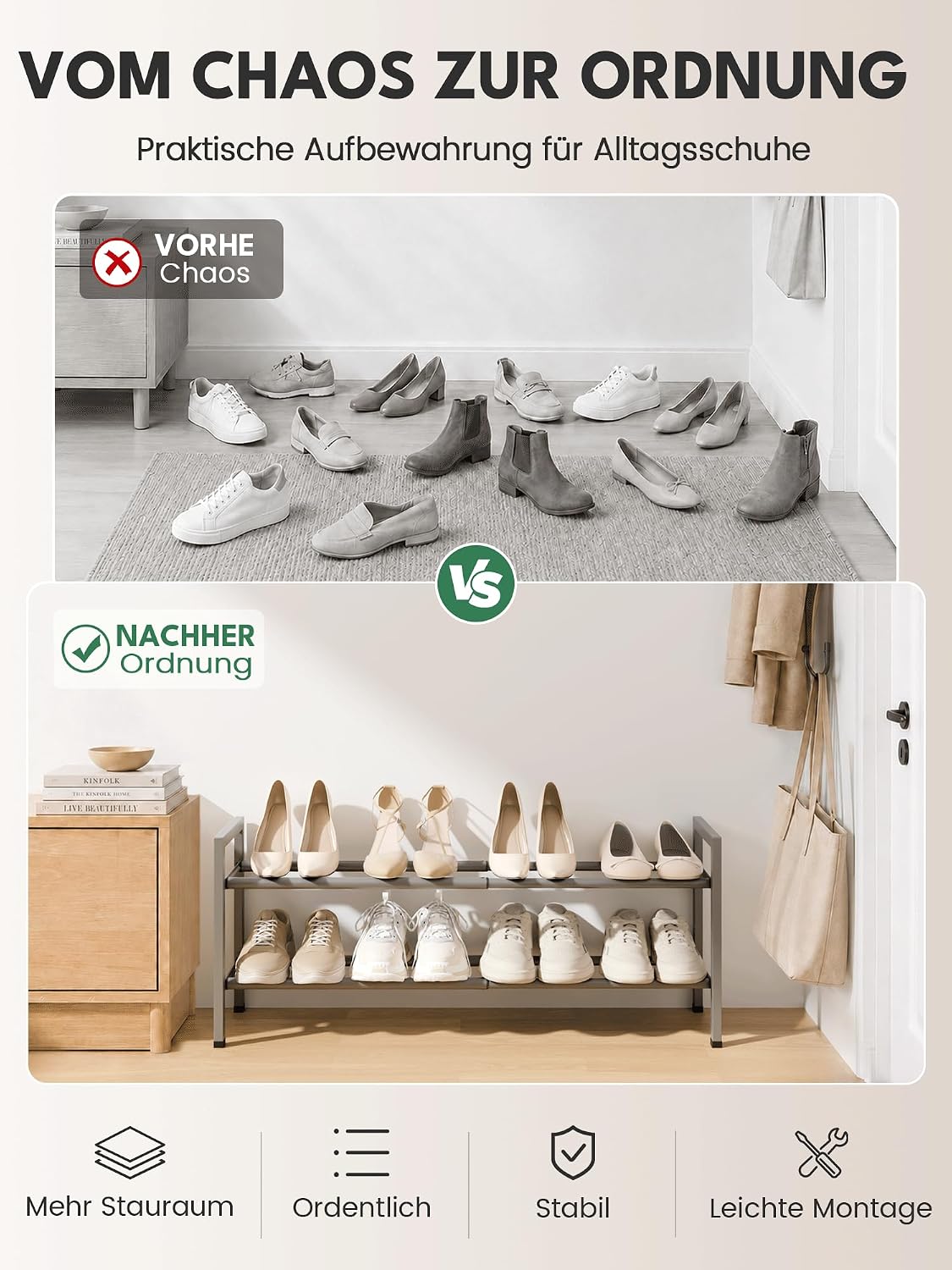 Bumusty 3-Tier Expandable Shoe Rack for Closet, 18“-33” Adjustable Shoe Rack for Small Space, Small Shoe Organizer for Front Door, Sturdy Metal, Black