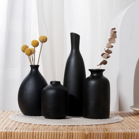 White Ceramic Vase Set of 4, Classic Matte Vases Home Decorations for Table Shelf Office Decor (White)