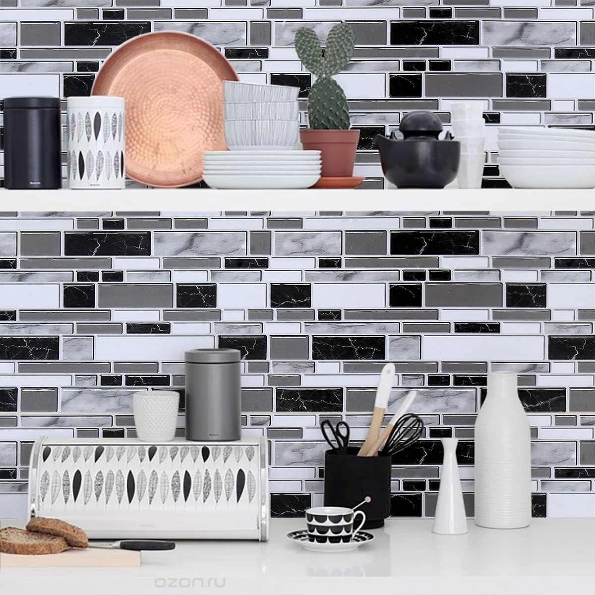 Livebor Peel and Stick Backsplash Wallpaper Kitchen Backsplash Wallpaper 11.8inch x 118.1inch Tile Contact Paper Kitchen Peel and Stick Countertops Waterproof Contact Paper for Bathroom Tile Vinyl