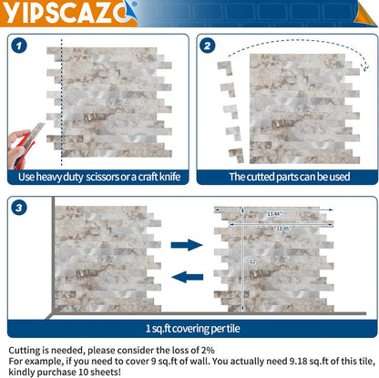 Yipscazo 2026 New Upgrade 11.34" X 11.57" Peel and Stick Backsplash, Stick on Backsplash Tiles for Kitchen, Bathroom, Fireplace (10 Sheets, Beige Rocks + Rose Gold)