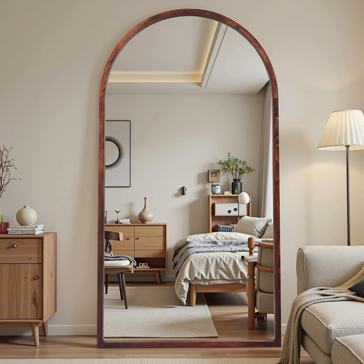 Suidia Full Length Mirror, Oversized Floor Mirror with Solid Wood Frame, Large Standing Mirror for Bedroom Living Room, Wood Art Style, Dark Walnut, 74" L x 32" W