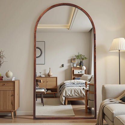 Suidia Full Length Mirror, Oversized Floor Mirror with Solid Wood Frame, Large Standing Mirror for Bedroom Living Room, Wood Art Style, Dark Walnut, 74" L x 32" W