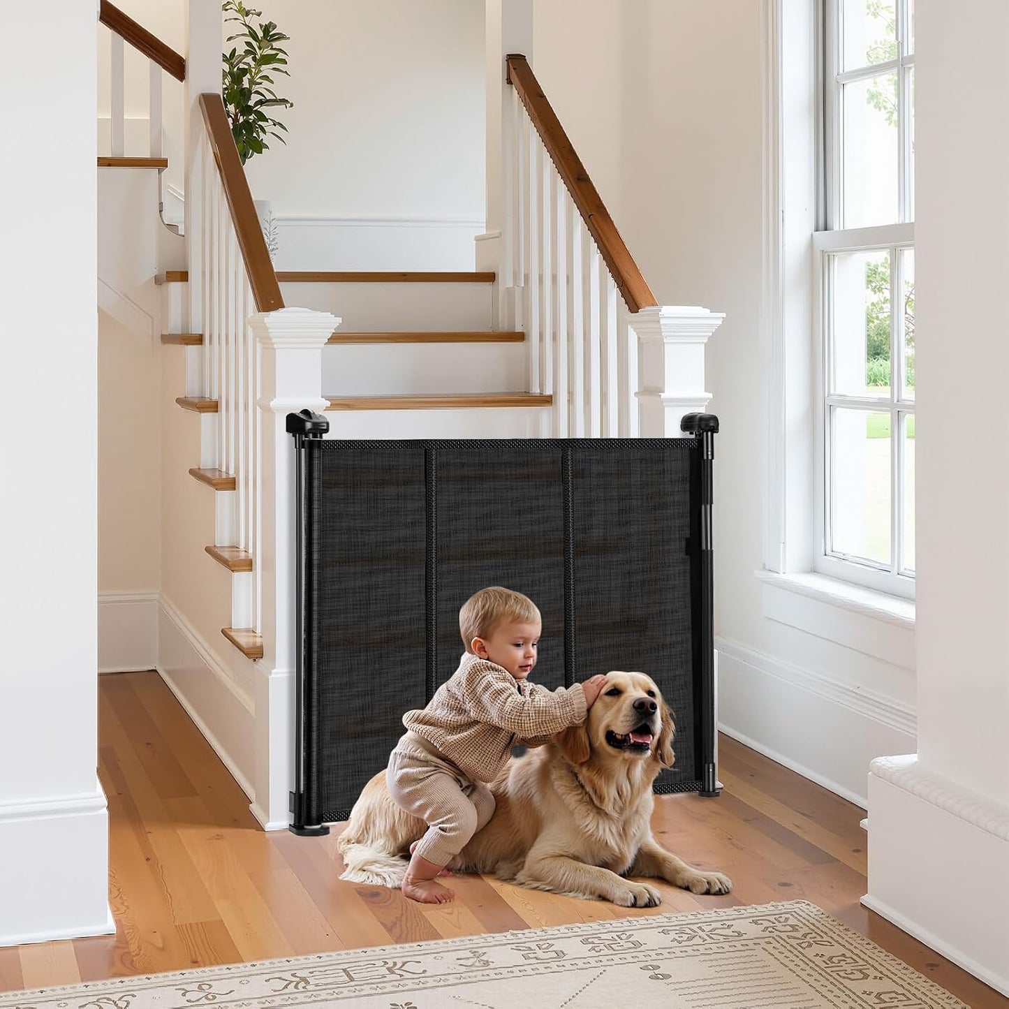 VEVOR Retractable Baby Gate, 34 inch Tall, Extends up to 71 inch Wide, Retractable Gate for Kids or Pets, Mesh Material, Easy to Install for Indoor Stairs, Doorways, Hallways, Playrooms, Black