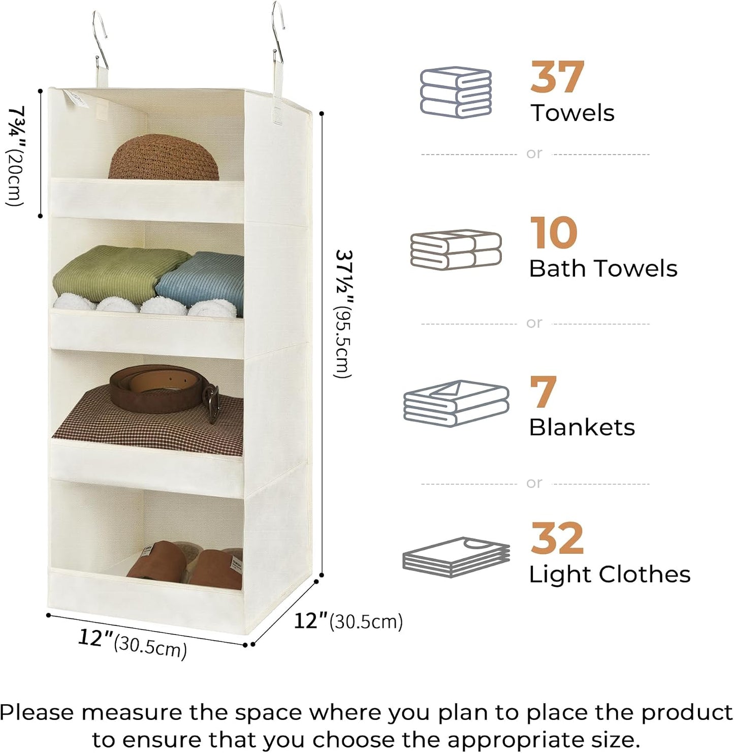 GRANNY SAYS 3-Shelf Hanging Closet Organizer and Storage, Collapsible Hanging Closet Shelves, Hanging Organizer for Closet & RV, Gray, 29 ½" H X 12" W X 12" D, 1-Pack