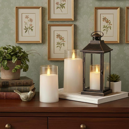 Raycare Flameless Electronic Pillar Candles with Remote Control and Timer- Battery Operated Realistic Flickering LED Fake Candle for Home, Wedding, Valentine's Day, Decor,White,Set of 2(3"x6"6")
